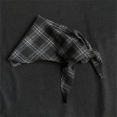 日系时尚 配饰格子三角巾围巾帽女式 潮牌系带围脖领巾男生黑色围巾