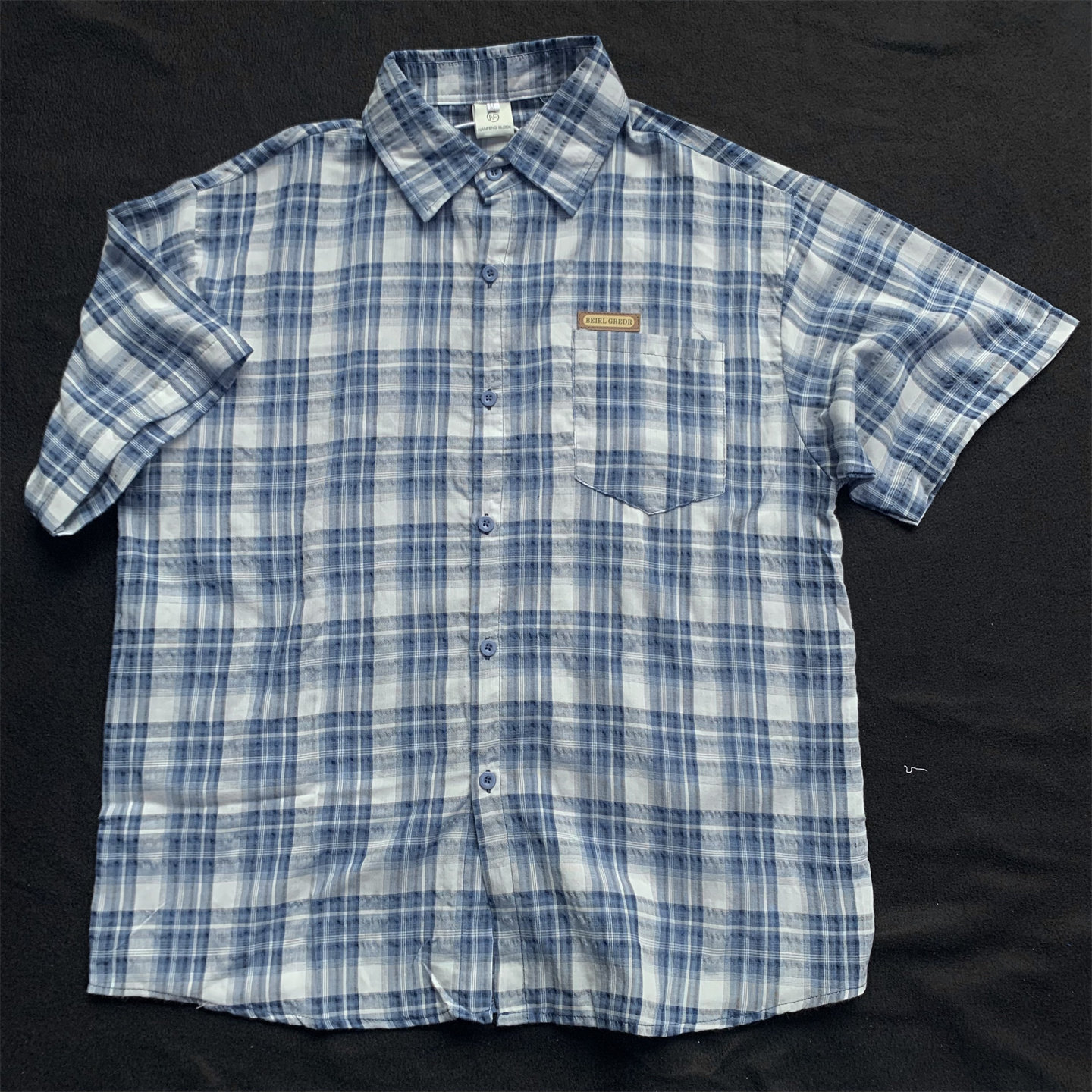 2026新款超薄格子短袖衬衫男女休闲宽松蓝色衬衣夏季日系情侣上衣