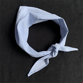 网红超级穿搭分享配饰超好看蓝色条纹领巾三角形手巾浅兰斜纹围巾