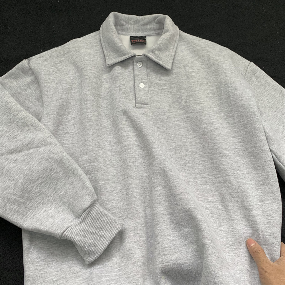 灰色卫衣美式男士秋冬款POLO领带领卫衣男灰白加厚男款翻领上衣衫