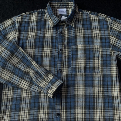 新款格子衬衫男高级感长袖蓝白格纹衬衣女休闲薄款外套上衣情侣款