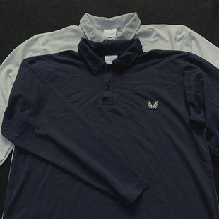 秋季新款潮牌刺绣长袖Polo衫男时尚休闲polo领T恤男生深蓝色上衣