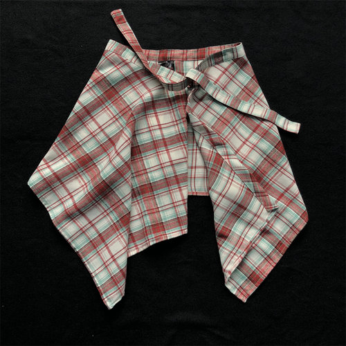 TRYEX红色格子屁帘女叠穿神器不规则红腰封衬衫下摆裙系腰外搭男