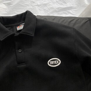 港风翻领纯色情侣POLO领卫衣男外套男款痞帅 上衣薄款polo潮牌