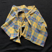 不规则格子屁帘男 群裙摆黄色一片式 黄蓝格遮臀裙子女腰封装 饰衬衫