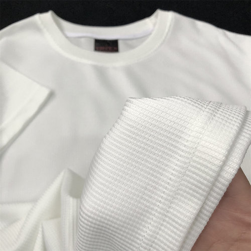 白色华夫格男t恤夏季纯色衣服男生纯白打底衫圆领短袖男士白上衣