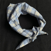 超出片 配饰围巾三角巾格子领巾男女超好看手巾 搭配单品蓝色时尚