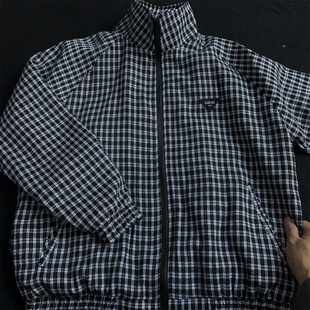 TRYEX男士格纹春季外套薄款夹克男宽松立领格子街头上衣ins情侣女