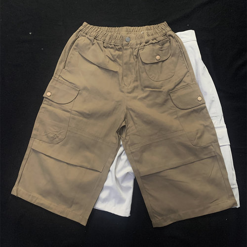 新款工装风多口袋短裤男夏季宽松纯棉休闲七分裤女潮流百搭直筒裤