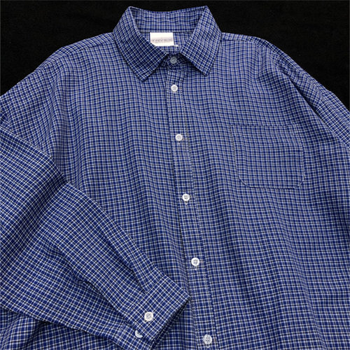 秋季新款长袖格子衬衫慵懒风蓝色小格子衬衣男女上衣穿搭薄款外套