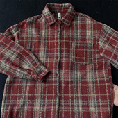 子衬衫 男女秋季 新款 复古风格 厚实磨毛衬衣酒红色长袖 翻领宽松外套