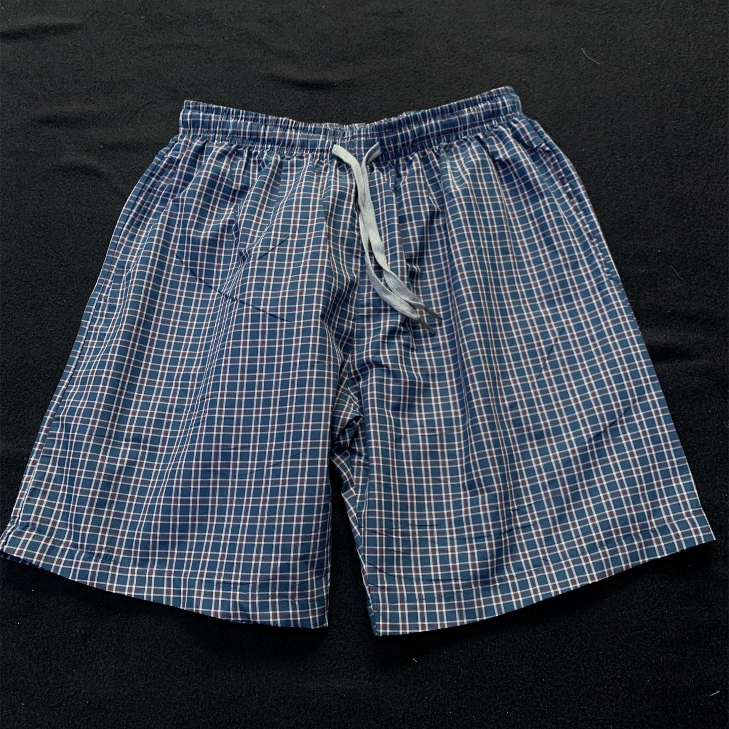 薄款蓝色格子短裤男夏季宽松休闲纯棉五分裤女居家外穿格纹直筒裤