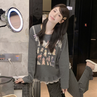 欧若拉睡衣女【童趣小狗】秋冬软萌少女心针织纯棉套头两件套睡衣