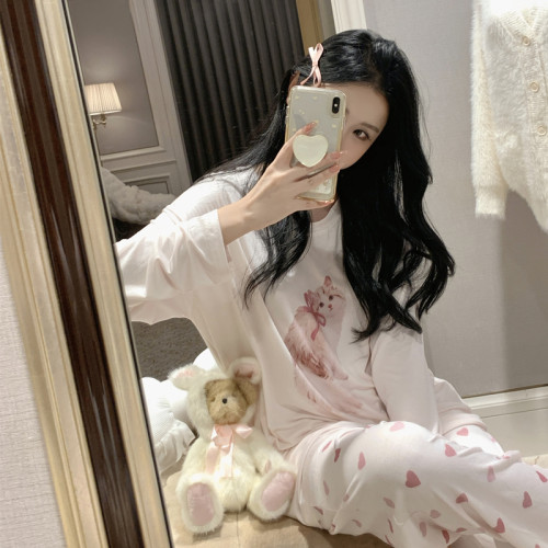 春秋薄款软萌可爱猫咪莫代尔睡衣