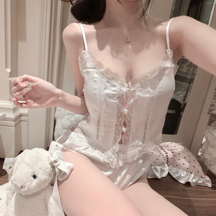 欧若拉睡衣女2026春季【心尖荡漾】清凉私房情趣小吊带短裤带胸垫