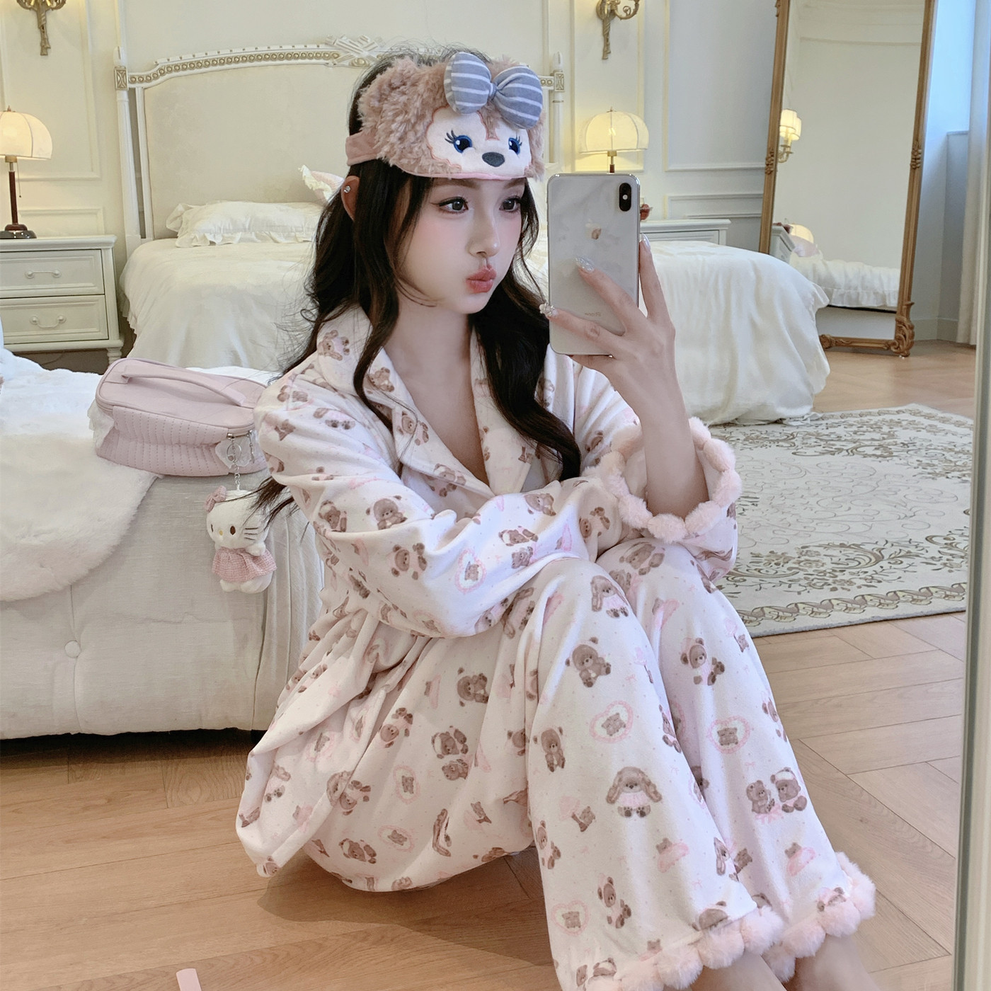欧若拉睡衣女【甜芙熊熊】甜美软萌减龄海岛绒翻领两件套冬日睡衣