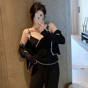 欧若拉睡衣女高级感纯欲风吊带带胸垫性感开衫三件套可外穿家居服