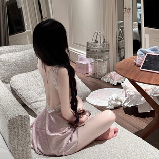 欧若拉睡衣女【花下霓裳】春新中式睡袍性感美背睡裙两件套带胸垫