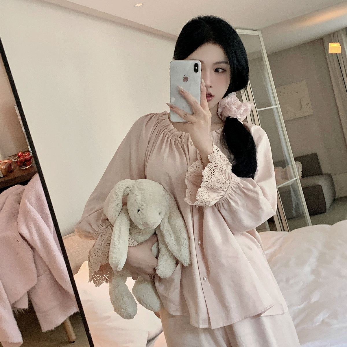 法式优雅秋冬丝绵长袖长裤家居服
