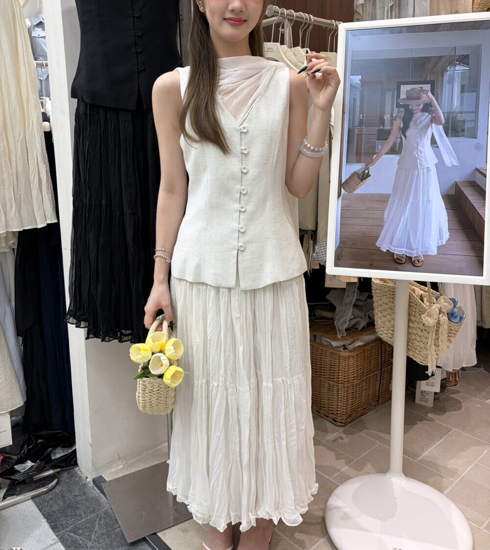 韩系温柔风白色马甲半身裙套装女夏季新款气质松弛感两件套实拍新