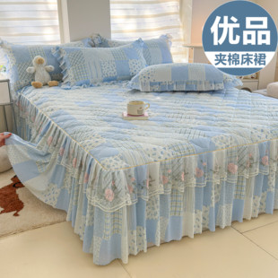 夹棉床裙单件加厚1.5m1.8米防滑保护套纯棉全棉床套床罩款 三件套4