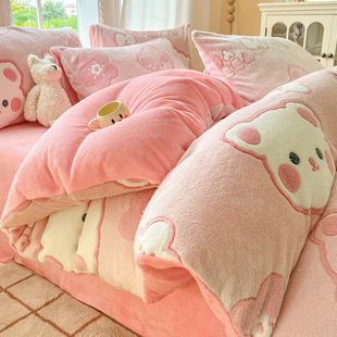 加厚牛奶绒被套单件200x230被罩1.8米双面加绒学生宿舍床单三件套