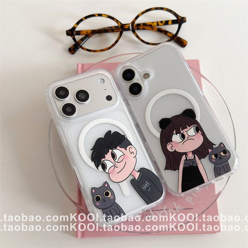 硬壳可爱情侣男孩女孩创意适用苹果17ProMax手机iPhone16磁吸17新款15pro套轻奢磨砂全包14防摔12/13手机壳