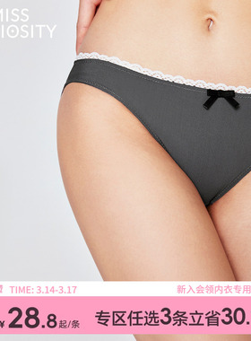 3条98元好奇蜜斯法式蕾丝低腰三角内裤女夏薄轻薄透气纯棉抗菌裆