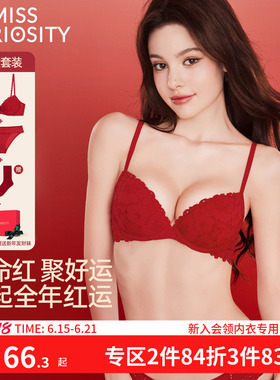 好奇蜜斯红色内衣女小胸结婚新娘本命年性感文胸罩套装蕾丝防下垂