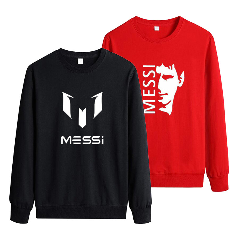欧冠巴萨梅西标志足球卫衣圆领套头长袖男女上衣宽松秋冬加绒衣服