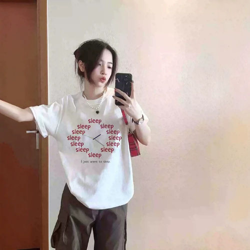 白色纯棉短袖t恤女夏2026新款爆款宽松设计感小众时尚百搭上衣服