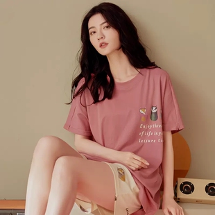 朵婷睡衣女夏季纯棉短袖短裤可爱家居服薄款可外穿ins风两件套装