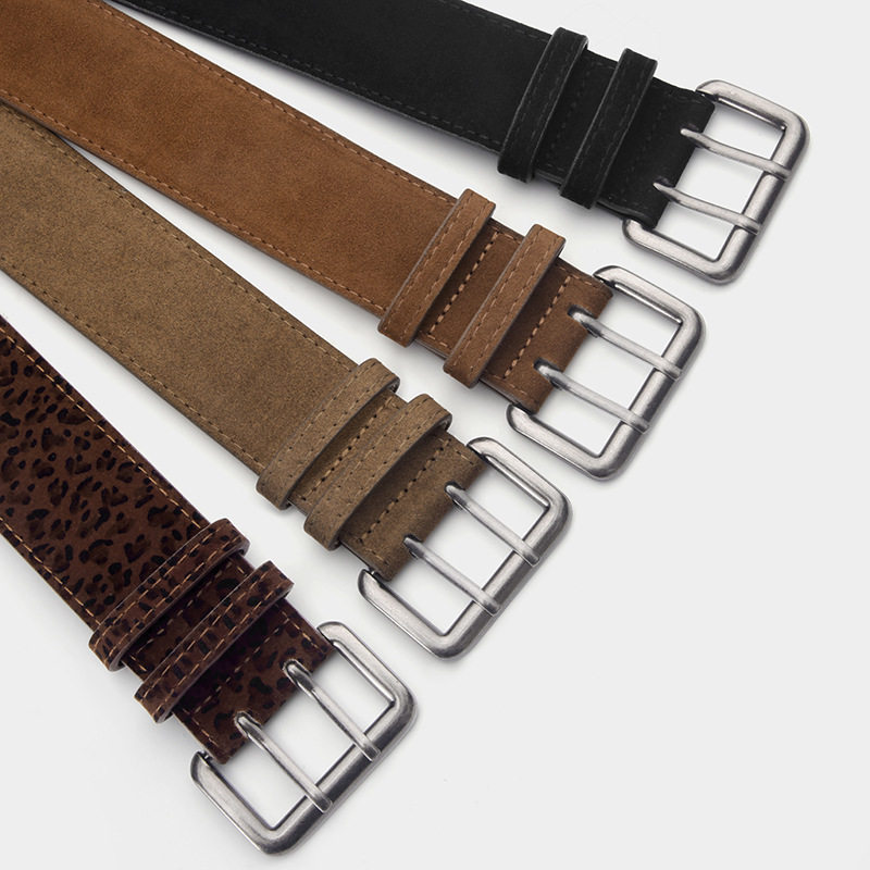 复古银扣女士粗宽腰封反绒皮时尚双针扣百搭大毛衣羽绒服皮腰带