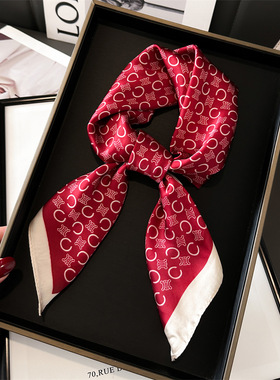 欧美小香风字母轻奢风女士方巾70cm洋气百搭防晒领巾职业丝围巾