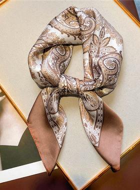 复古印花丝巾欧美风腰果头巾绑发小丝巾方巾70cm领巾仿真丝围巾女