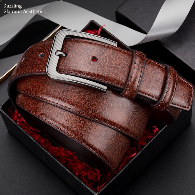 欧美英伦风男士针扣黑棕色皮带复古商务配加长牛仔裤西裤腰带男