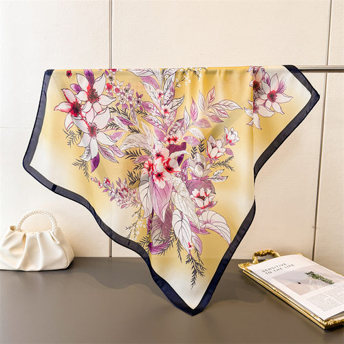 新款国风仿真丝印花方巾披肩领巾感系脖小方巾头巾丝巾围巾女