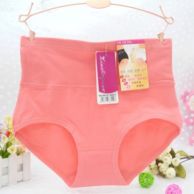高腰纯色全棉透气提臀女士内裤