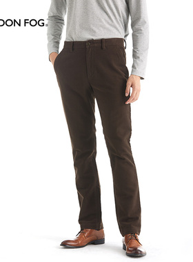 伦敦雾男装冬休闲裤棉质微弹抓毛简约舒适保暖商务通勤直筒长裤子