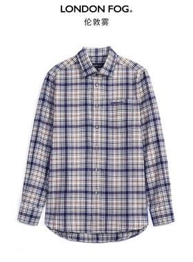 伦敦雾男士休闲长袖衬衫大格子单袋蓝色商务绅士通勤秋冬衬衣男潮