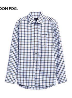 伦敦雾男士休闲长袖衬衫纯棉易打理格子秋冬商务绅士通勤蓝色衬衣