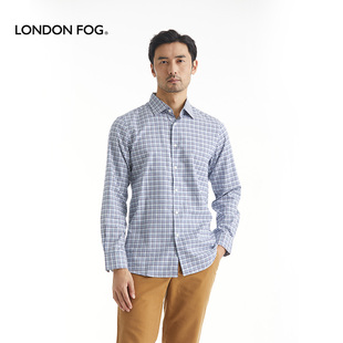 纯棉格子修身 伦敦雾秋季 衬衫 休闲长袖 商务休闲通勤蓝色衬衣男 男士
