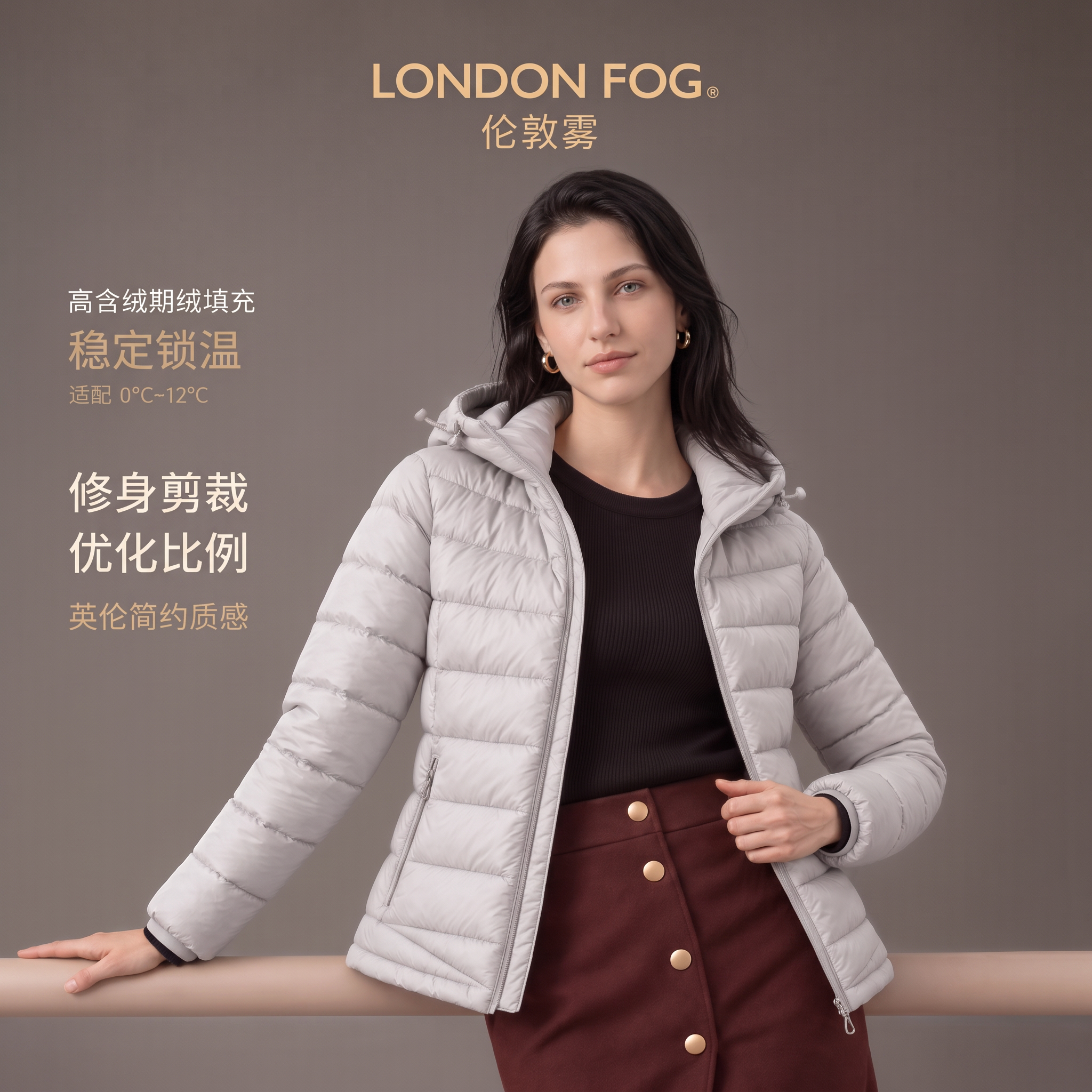 伦敦雾女款鹅绒短款保暖羽绒服