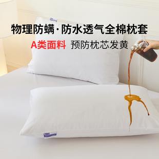 寝之堡防螨防水枕套新款全纯棉防尘螨儿童枕芯保护套一对装四季