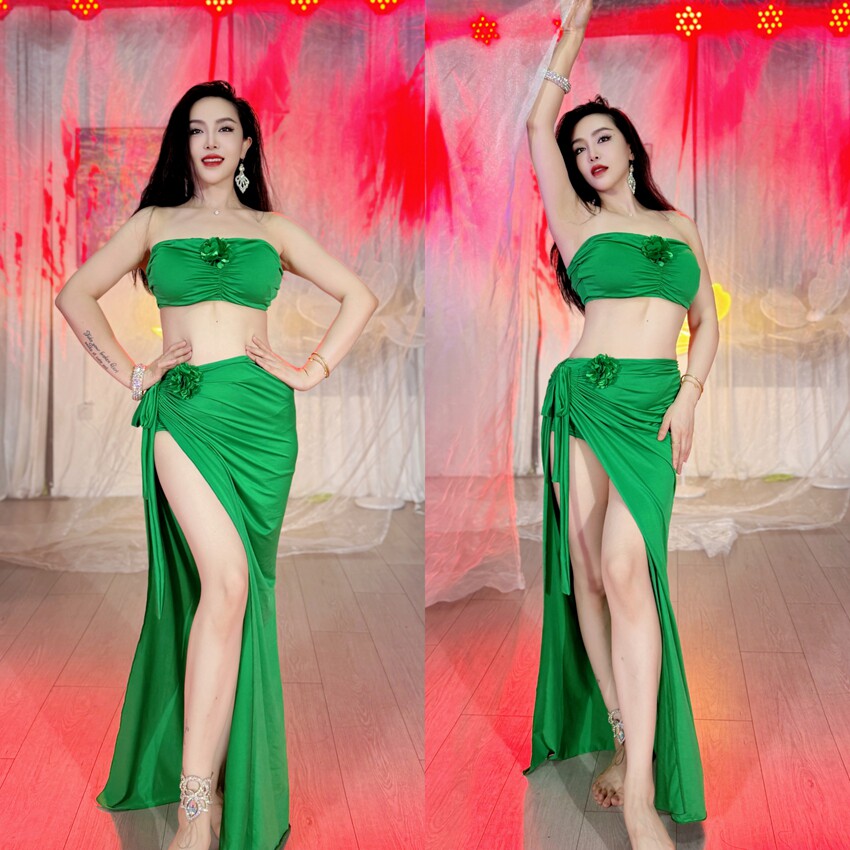 swegal肚皮舞东方舞练功服四色水果糖系列小花朵抹胸加抽绳长裙