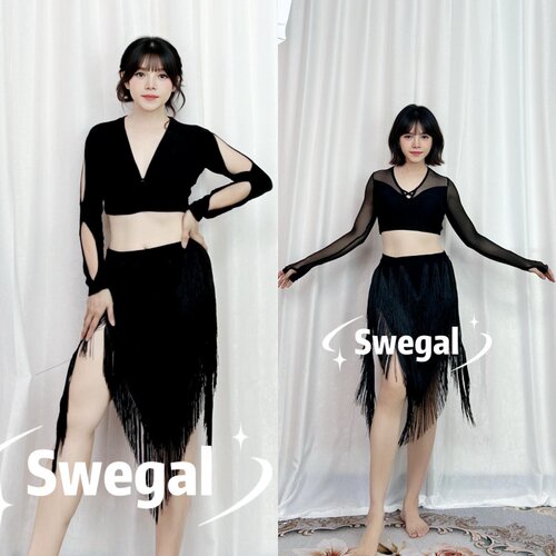 SWEGAL动感多层流苏裙套装
