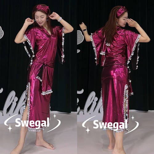 wegal肚皮舞练功服紫玫红舞蹈服
