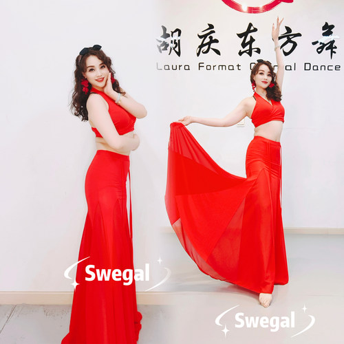 肚皮舞练功服套装不开叉插片裙子