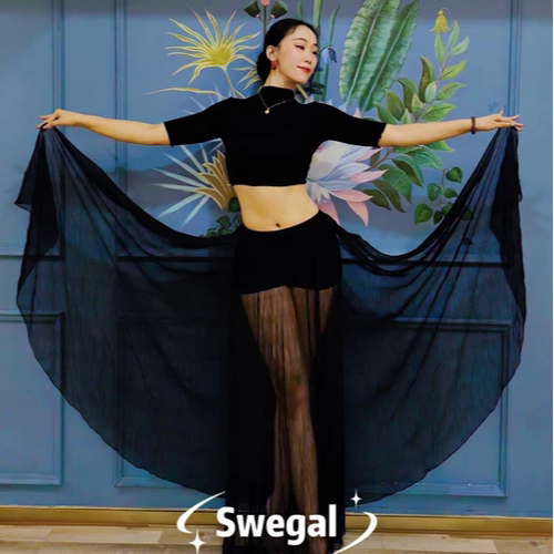 SWEGAL肚皮舞黑纱大摆裙套装大码