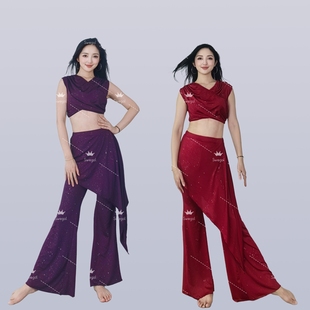 swegal肚皮舞裤装2025新款撒银冰丝褶皱宽松背心加围裙微喇长装